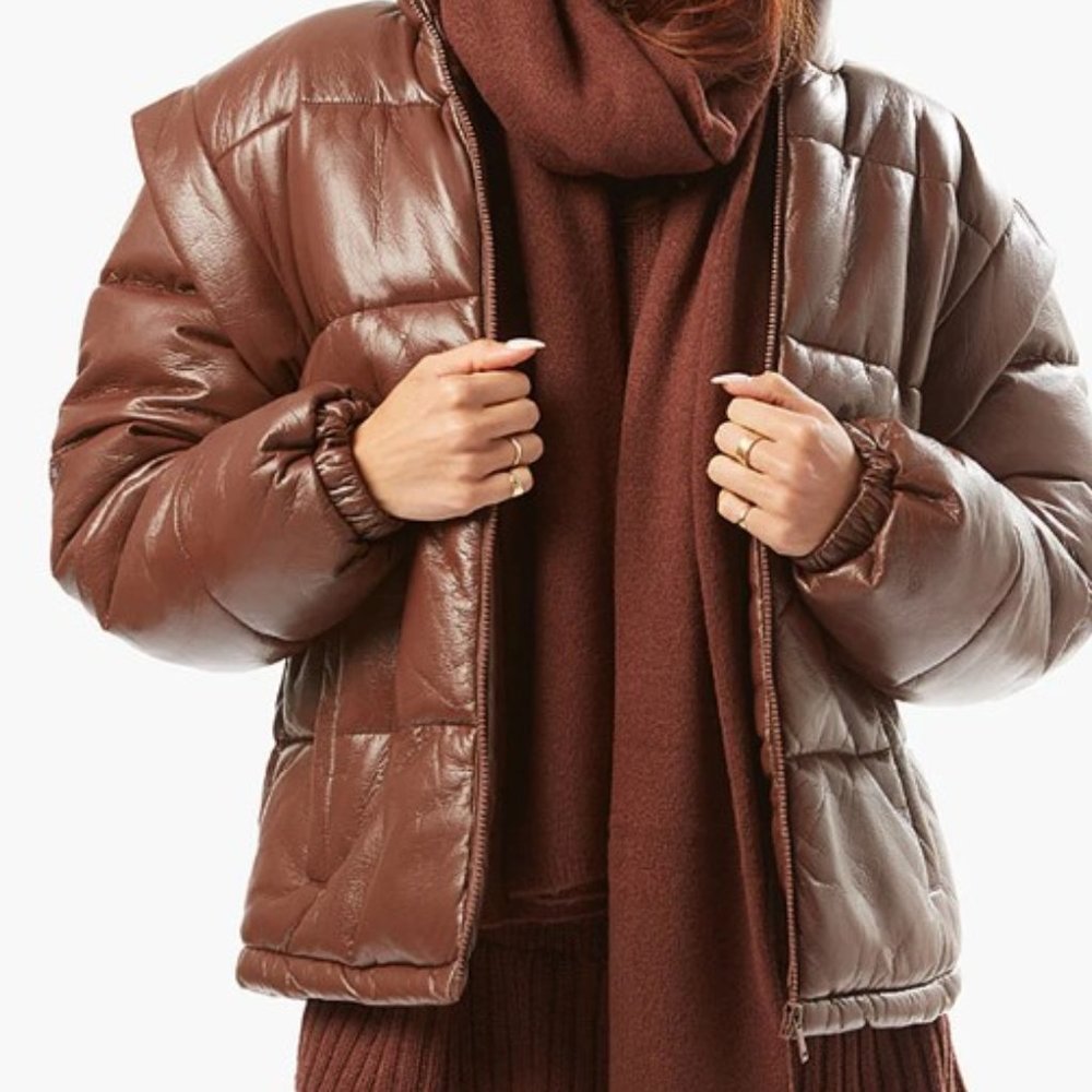 WeWoreWhat - Snap-Off Sleeve Matte Faux Leather Puffer Jacket